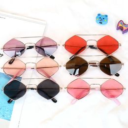 Metal Polygon Shaped Sunglasses Baby Girls Hexagon UV Protection Eyewear Sun Glasses Double Beam Diamond Frame Children Sunglass Street Shot