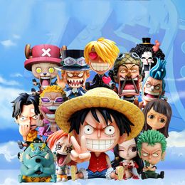 One Piece Janpanese Anime Toy Figure Monkey D. Luffy Sabo Zoro Ace Nami Q Version Doll Car Cake Decoration Kids Gift Collection Q0722