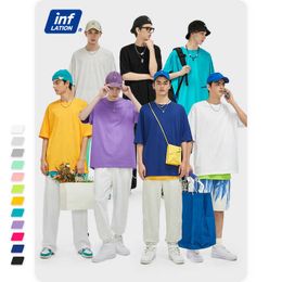 INFLATION Plain Comfy T-shirts Men Summer Classic O-neck Colourful Loose Soft Cotton Short Sleeve Unisex Tees 1009S20 210629