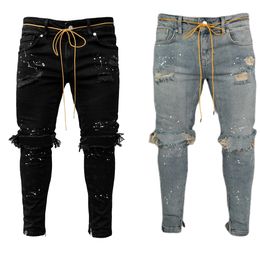 Skinny Jeans men Streetwear Destroyed Ripped Jeans Homme Hip Hop Broken modis male Pencil Biker Embroidery Patch Pants Size 29