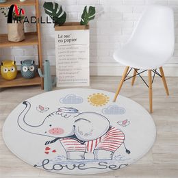 Miracille Modern Animals Baby Rug Cartoon Tiger Elephant Printed Decorative Round Carpet Kid's Play Crawl Chair Mat 210301