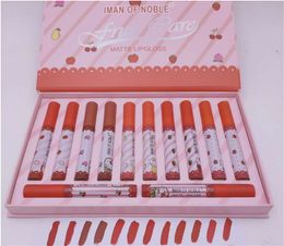 Großhandel Schönheit Make-up Iman von edlen 12colors Lip Gloss 12pcs / set Matte Lipgloss Geschenkbox