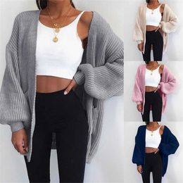 Loose Knitted Cardigan Sweater For Women Open Stitch Long Sleeve Autumn Spring Coat Solid Casual Oversize 211018