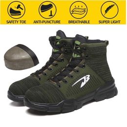 All Seasons Breathable Safety Shoes Steel Toe Cap sport Large Size High-top Puncture-proof Work 211217