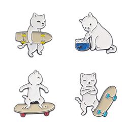 Cute Skateboard Cat Cartoon Brooches Pin for Women Fashion Dress Coat Shirt Demin Metal Funny Brooch Pins Badges Backpack Gift Jewellery