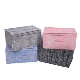 5 Sizes Storage Boxes with Lids Polyester Fabric Clear Storage Baskets Containers Bins With Cover Organizer 210315