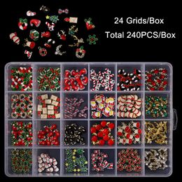 240PCS/Box Christmas Tree Sock Snowflake Nail Art Decorations Alloy 3D Metal DIY Nails Rhinestones Jewelry Accessories Tools Xmas Party