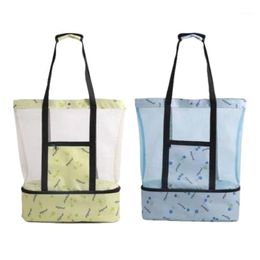 Outdoor Camping Beach Mesh Storage Tote Bag Detachable Cooler Packer Organizers Picnic Insulation Portable Lunch Bags
