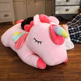 Dropshipping Giant Unicorn Plush Toy Soft Sitting Stuffed Popular Cartoon Unicorn Dolls Animal Horse Toys for kid xmas present Y211119