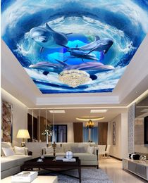 Custom 3d ceilings Wave Dolphin Ceiling Mural modern wallpaper for living room