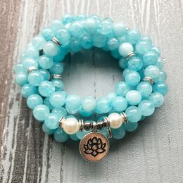 108 Blue Stone Mala Bracelet or Necklace Lotus Yoga Jewelry Healing Stone Multi-wraps Om Boho Jewelry For Unisex