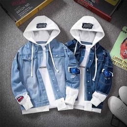 Spring Autumn Hooded Denim Jacket Men's Hip Hop Jeans Coat Retro Jean Street Casual Bomber Outerwear Hoodies 211008