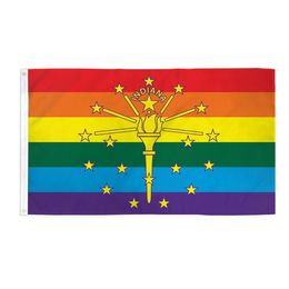 Rainbow Indianapolis 3x5ft Flags 100D Polyester Outside US Banners Vivid Colour High Quality Two Brass Grommets