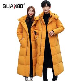 Men Wommen Lovers Winter Down Jacket High Quality Long Thick Warm Coat Fashion Trens Red Yellow Black Youth Parkas 4XL 211014