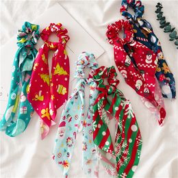 50pc/lot Satin Scrunchie Elastic Bands Christmas Tree Print Women Girls Headwear Ponytail Holder Hair Accessories