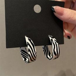 Stud Exaggerated Black White Striped Acrylic Earrings C-shaped For Women Punk Charming Female Party Jewellery