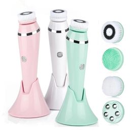 3Colors 4 in 1 Facial Cleansing Brush scrubber Rechargeable Electric Ipx7 Waterproof Spin Sonic Exfoliating Face Brushes Kit Skin Care Machine With Replacment head