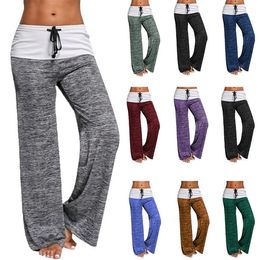 2020 Loose Leggings Women Wide Leg Pants Lace Up Fitness Plus Size Trousers High Waist Female Patchwork Boot Cut Pants Q0801