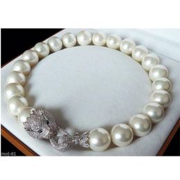 Tremendous Big Sweater chain Golden White 14MM AAA ROUND SOUTH SEA GENUINE PEARL NECKLACE round jewelry women Wonderful