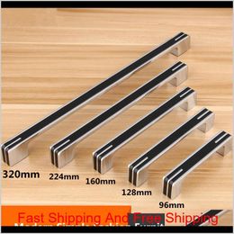 96 128 160Mm Modern Simple Fashion Furniture Decoration Handles Silver Black Kitchen Cabinet Dresser Wardrobe Door Handle Chrome Mq3Hx Vp1Yv