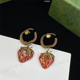 Metal Letter Charm Strawberry Earring Delicate Gold Plated Ear Pendant Luxury Vintage Ears Stud For Party