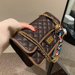 Evening Bags Lattice Ribbon Underarm Bag 2021 Winter High Quality PU Leather Women's Designer Handbag Shoulder Messenger