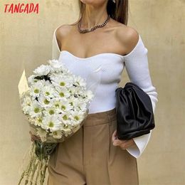 Tangada fall women sexy slim sweater cashmere square collar knitted pullover high quality jumper SP03 211018