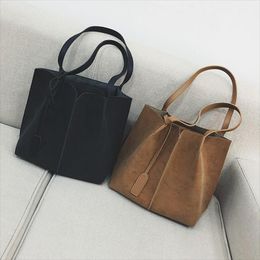 Wholesale Women Suede Handbags Soft Leather Women Bag 2Pcs Handbags Set Female Shoulder Bags Large Casual Tote Bags Brown