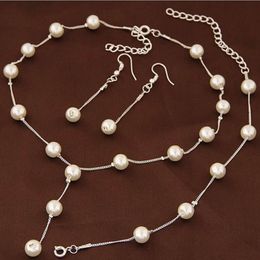 pearl bridal jewellery sets Canada - Earrings & Necklace Brand 2 Color Jewellery Sweet Elegant Women Imitation Pearl Jewelry Sets Simple Choker Bracelet Bridal