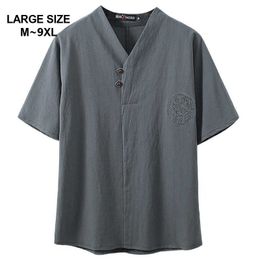 Chinese Style Super Plus Size M-9XL Men's Summer Casual V-neck Short Sleeve T-shirt Man Loose T-shirts Tees 5XL 6XL 7XL 8XL 9XL 210623