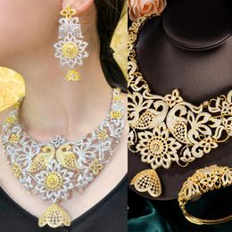 Earrings & Necklace KellyBola Luxury 4PCS Big Flowers Bangle Ring Set For Women Bridal Wedding Daily Party Fashion Jewelry