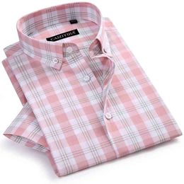 Men's Multi-Color Chequered Plaid Short Sleeve Shirt Worn-in Comfortable Pure Cotton Thin Casual Standard-fit Button-down Shirts 210708