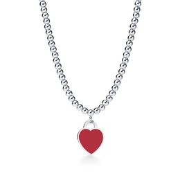 Design 925 Sterling Silver Beads Necklaces For Women Jewelry With Pink Blue Red Black Color Enamel Heart Necklace Wholesale 240224