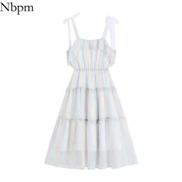 Nbpm Women Sweet Fashion Glossy Material Dress Loose And Comfortable Hemline Summer Sundresses Elegant Spaghetti Straps 210529