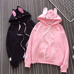 Women Fashion Cute Bunny Hoodie Long Sleeve Lovely Female Rabbit Hooded Sweatshirts Girl Casual Loose Size Lovely Cotton Hoodies 201102