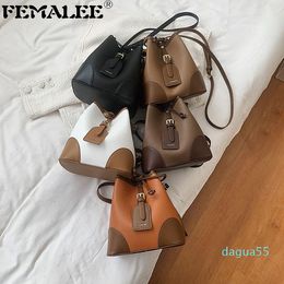 Shoulder Bags 2021 Contrast Colour Bucket For Ladies Luxury Autumn PU Leather Women Drawstring Purses Handbags Fashion Bag Female