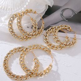 Chain Alloy Earrings with Diamond Rings In Stock Exaggerate European and American Earrings.