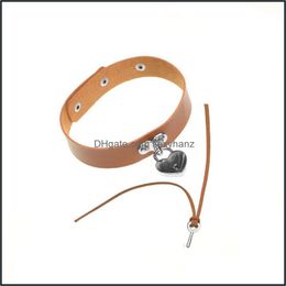 Necklaces & Pendants European Fashion Womens Jewelry Punk Leather Necklace Metal Concentric Lock Ladies Neck Chain Collar Chokers Drop Deliv