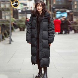 Winter Long Duck Down Jacket Women Hooded Parkas Black Loose Thick Warm Female Down Coat Fashion Casual Windproof Outwear 211108