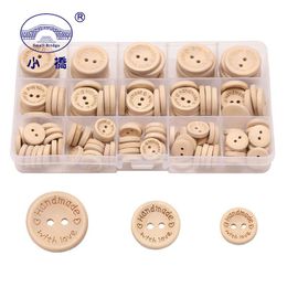 Button 140pcs Multi-size Natural Color 2 Hole Wooden Buttons Handmade Sewing Accessories Decoration For Clothes+1box