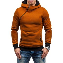 New Fashion Oblique Placket Hoody Jacket Solid Men Hoodies Sweatshirts Casual Hooded Zipper Coat Plus Fleece Jackets Coats 201112