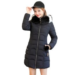 Winter jacket women black M-4XL plus size fur hooded cotton coats Korean fashion slim thick warmth parka feminina LR934 210531