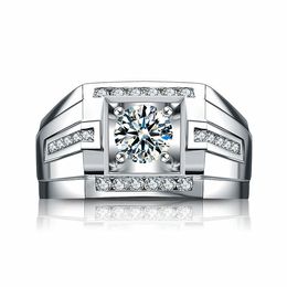 European and American Fashion High-End Korean Style Fashion Mens Ring 18K Platinum Plated Diamond Ring Customised Mens Imitation Moissanite