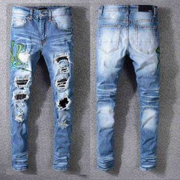 True designer jeans for mens Distressed Ripped Skinny jeans Motorcycle Moto Biker Hip Hop Denim man Pants