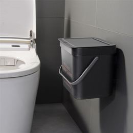 Wall Mounted Bathroom Trash Can with Lid Dustbin Nodic Style Hanging Toilet Bucket Garbage Bin 211215