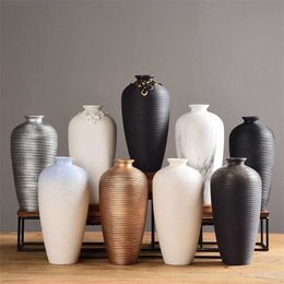 1pcs Modern Handmade Brushed Ceramic Vases Creative Home Decor Artware Hydroponic Plant Flower Pot Decoration Luxury Gift 211215