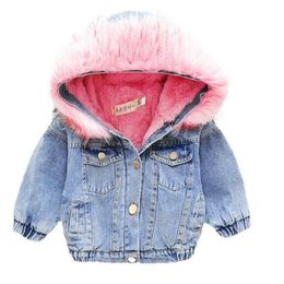 kids winter hoodie coats girls plus thick velvet denim jacket padded collar outwear Designer children clothes