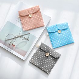 Storage Bags 2 Pcs Sanitary Napkin Bag Cute Fabric Small Fresh Wave Point Cotton And Linen Tampon Travel Out Portable Organizer