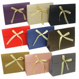 -Caixa de presente de papel kraft de fita de envelope com fitas de cetim fosco caixa de acabamento texturizado para casamento presentes de Natal dia dos namorados MJ0426