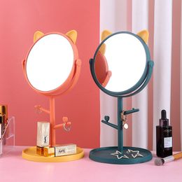 Portable Plastic Desktop Makeup Vanity Mirrors Cat Deer Monster Cartoon Desk Dressing Mirrors Hangable High-definition Dormitory Mirror Mothers Day Gift ZL0636